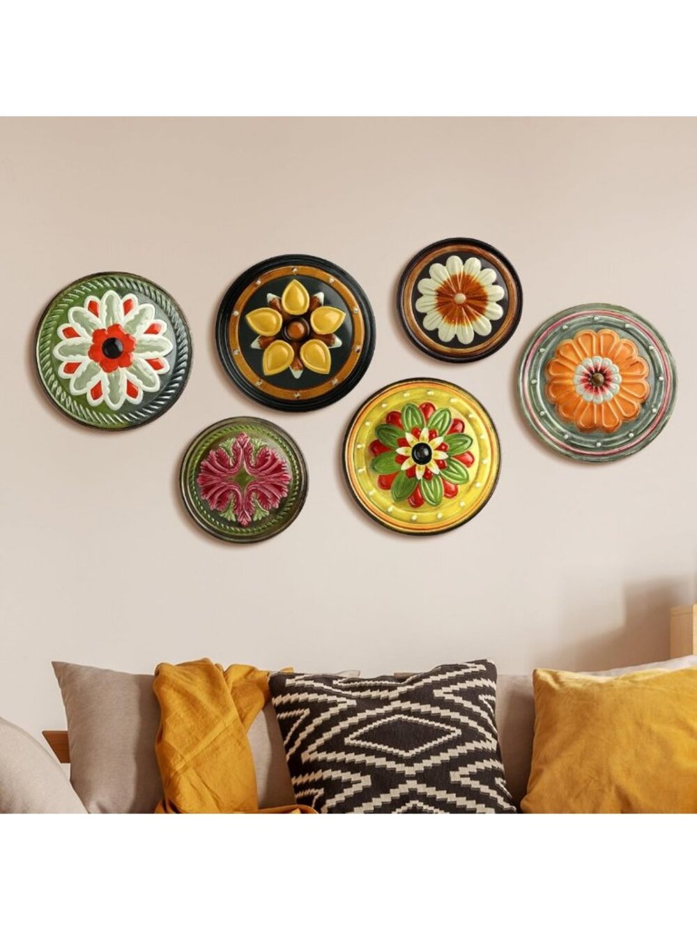 Set of 6 Metal Flower Wall Art - 3D Decorative Plates for Home Decor